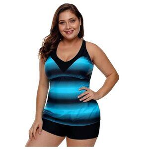 NEW Gradient Blue Tankini Swimsuit with Boy Shorts Women's 2XL